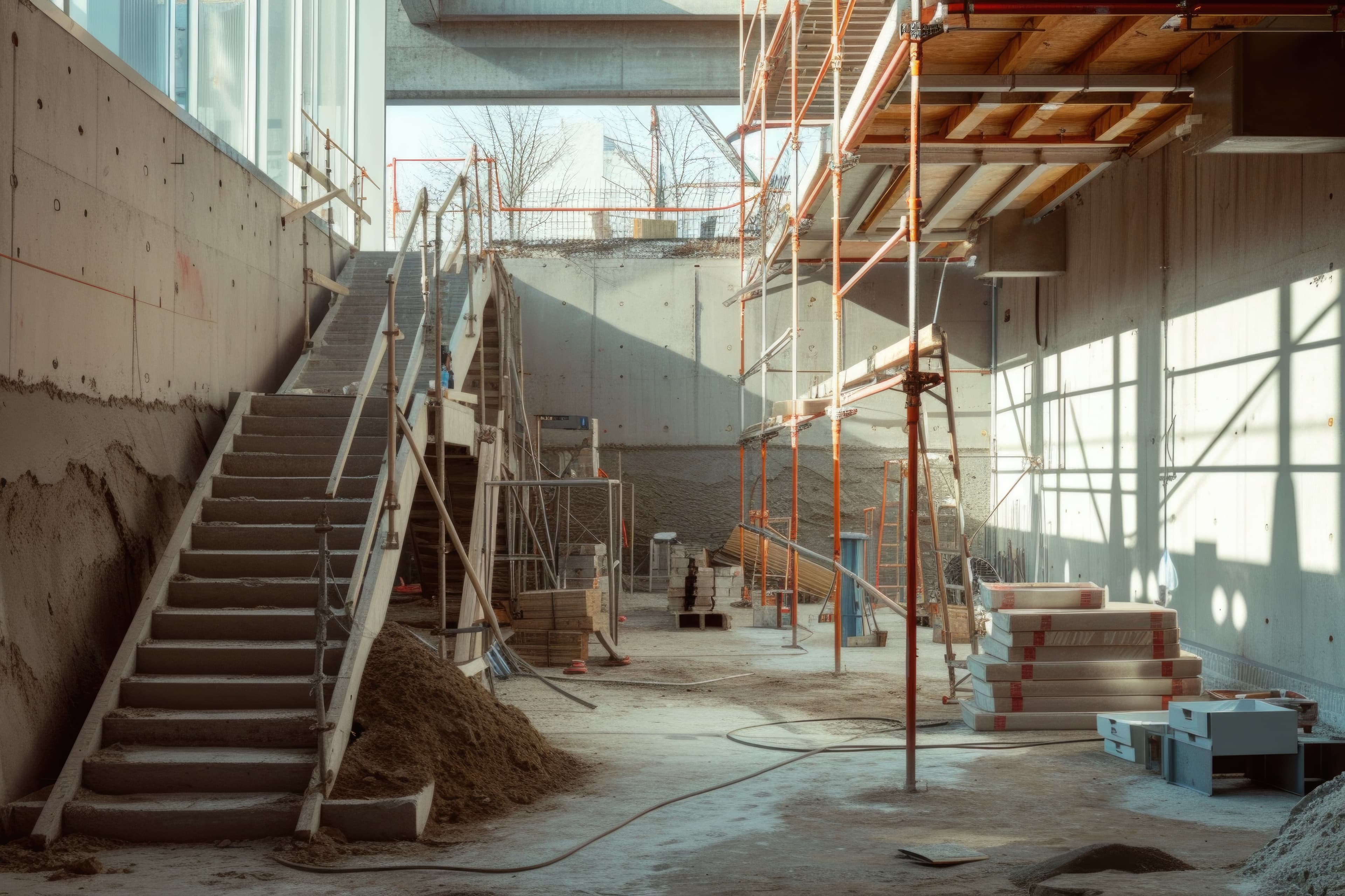 Foto de materiales ordenados en obra